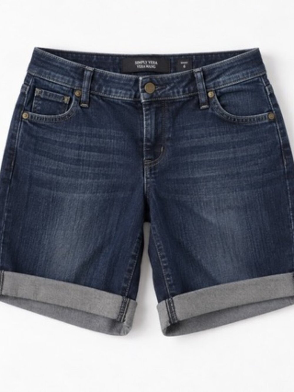 Simply Vera Vera Wang Denim Shorts Cuffed Dark Wash